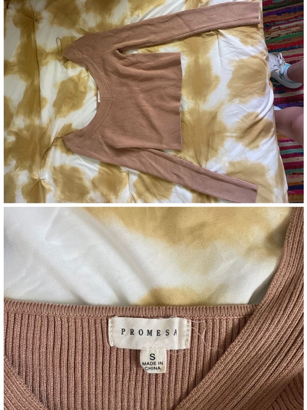 Promesa Long Sleeve Ribbed Crop Top in Dusty Rose